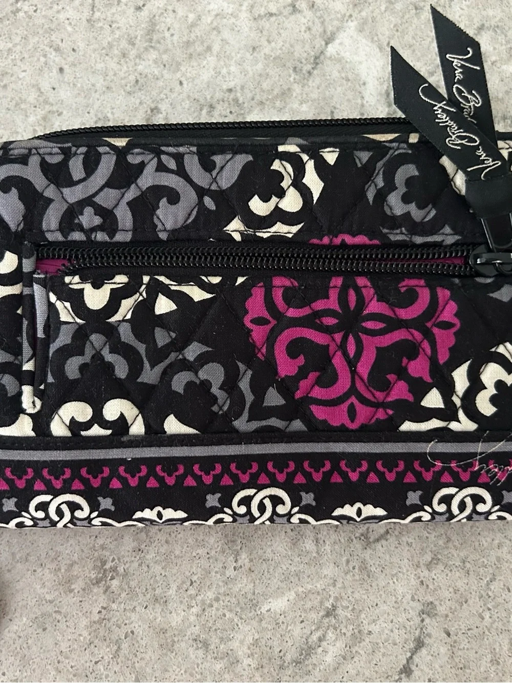 Vera Bradley Black White Gray Pink Quilted Wallet